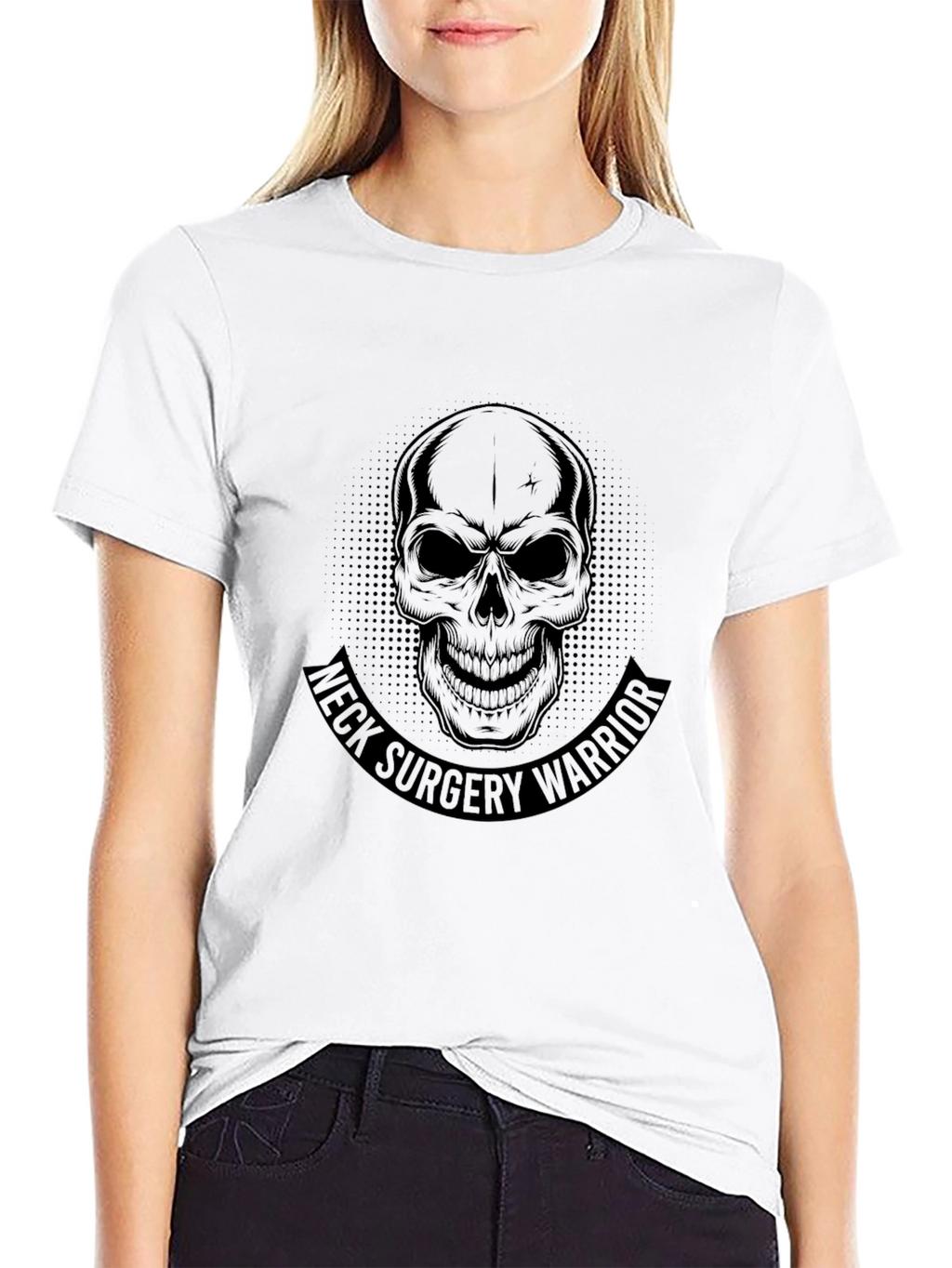 Neck Surgery Warrior Skull Graphic Black T-Shirt