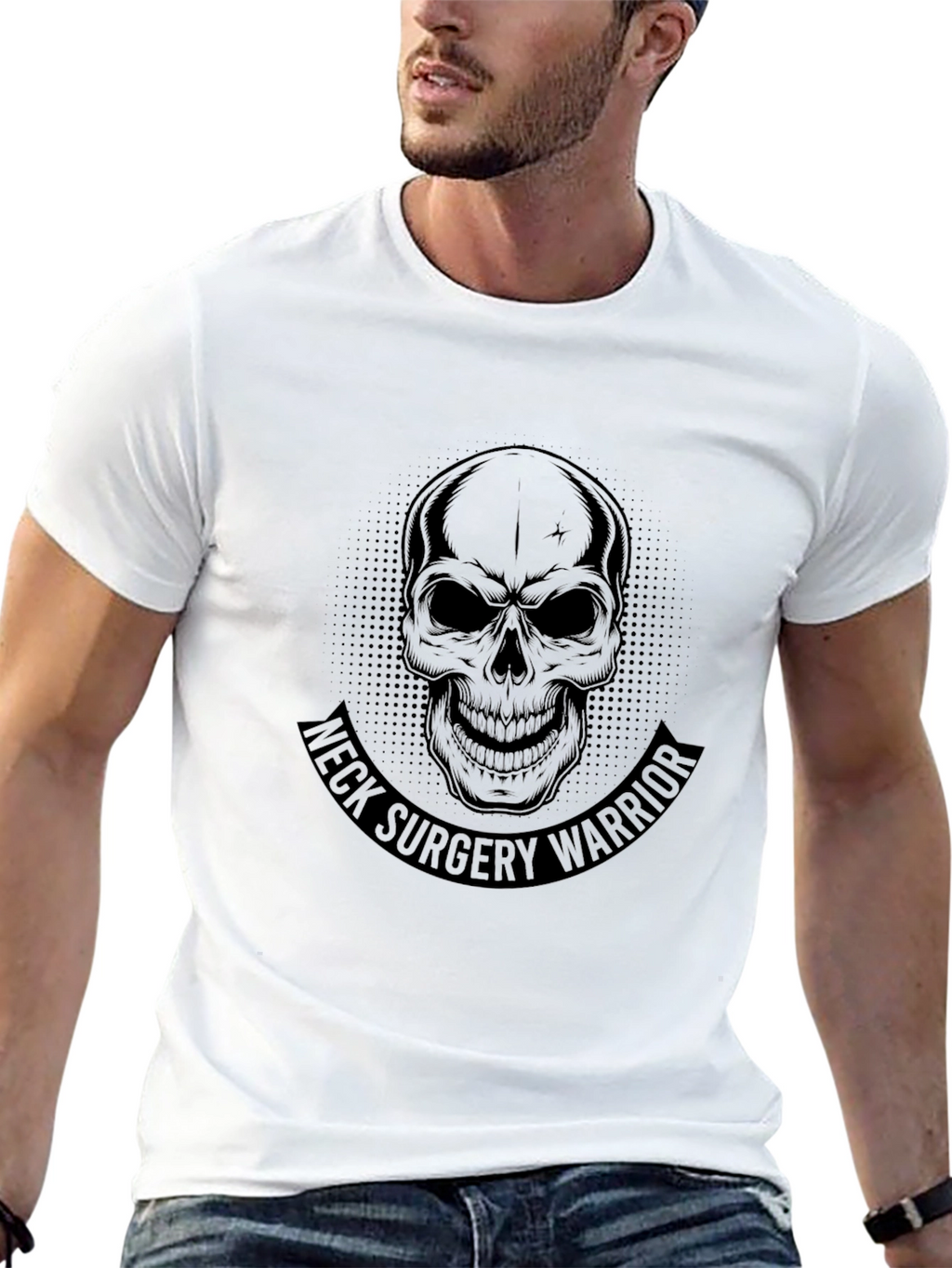 Neck Surgery Warrior Skull Graphic Black T-Shirt