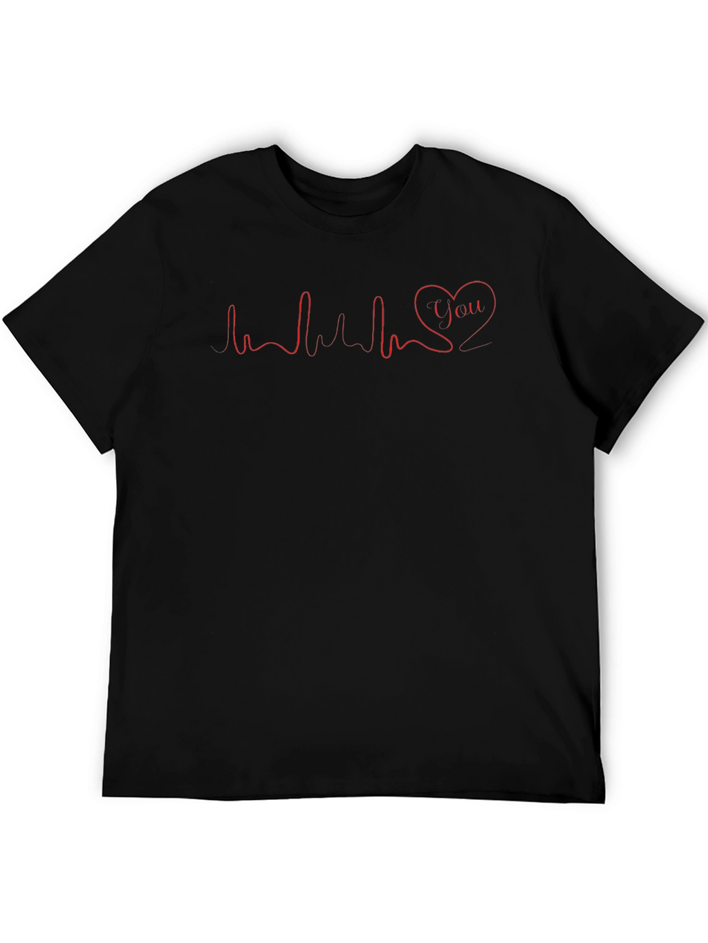 Heartbeat Love You Graphic Tee - Casual Black T-Shirt