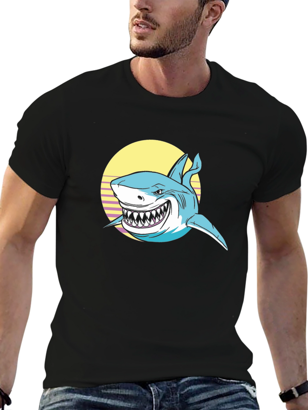 Shark Graphic Print Black T-Shirt