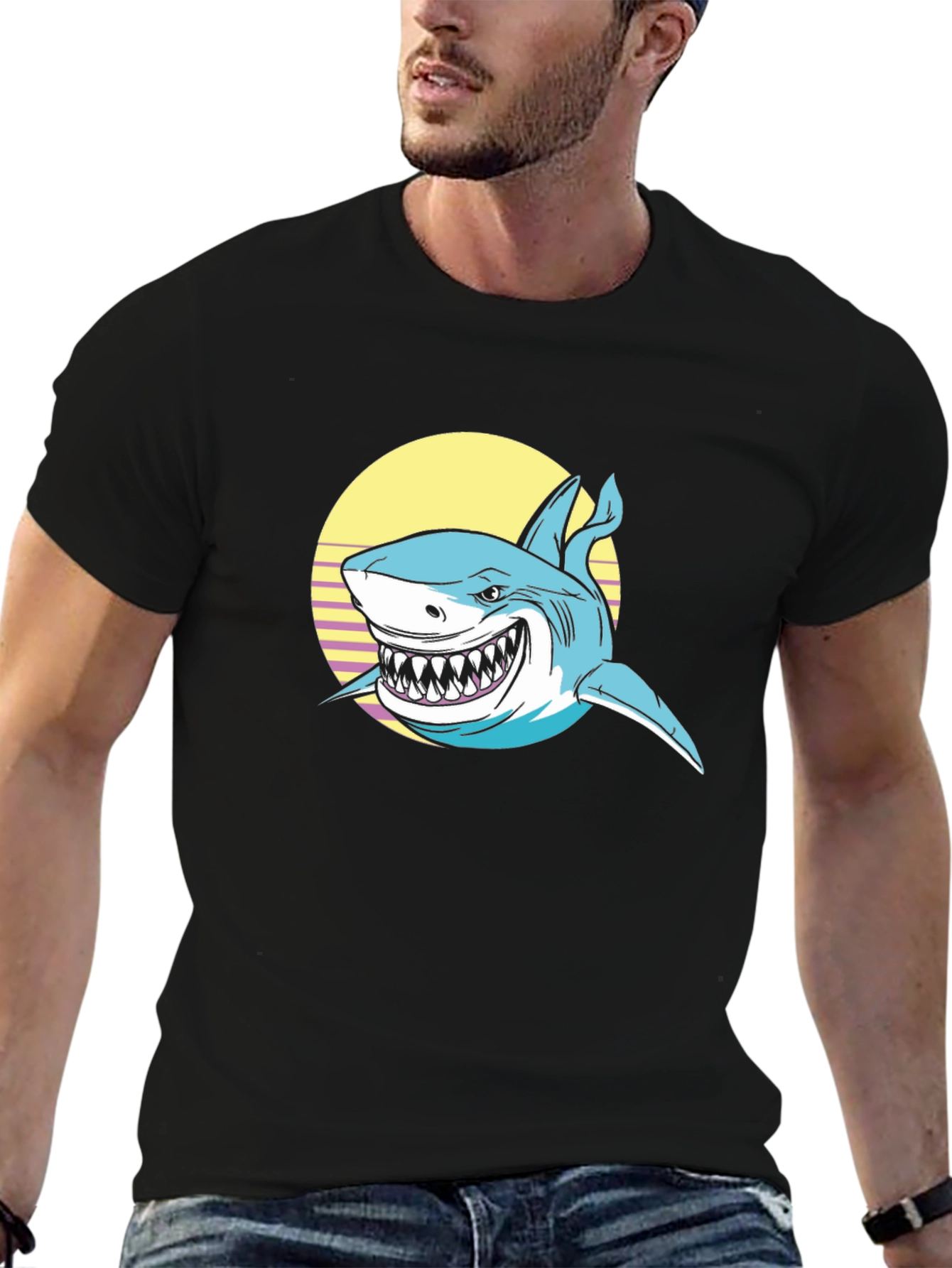 Shark Graphic Print Black T-Shirt
