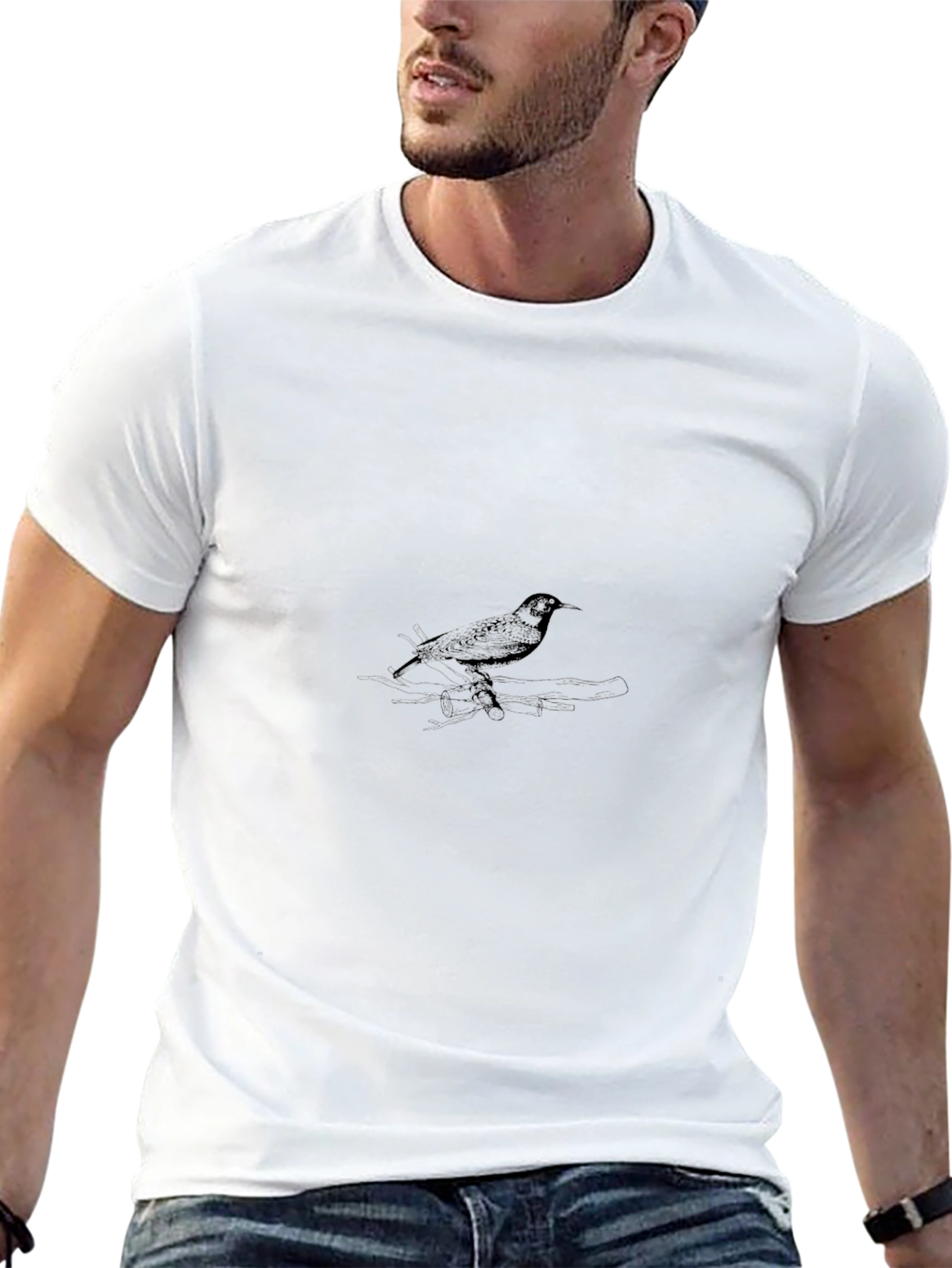 Mens Black T-Shirt with Bird Graphic