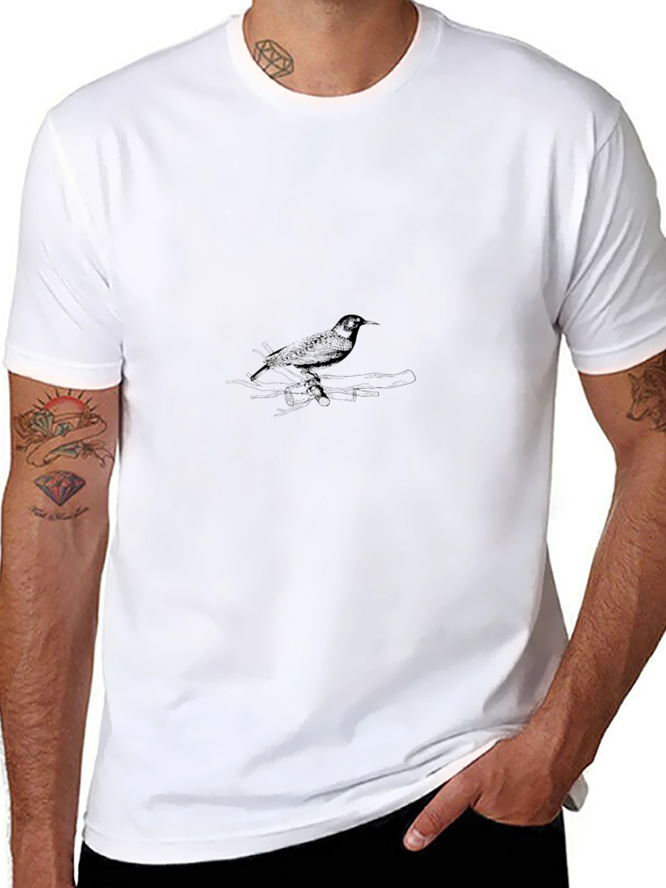Mens Black T-Shirt with Bird Graphic