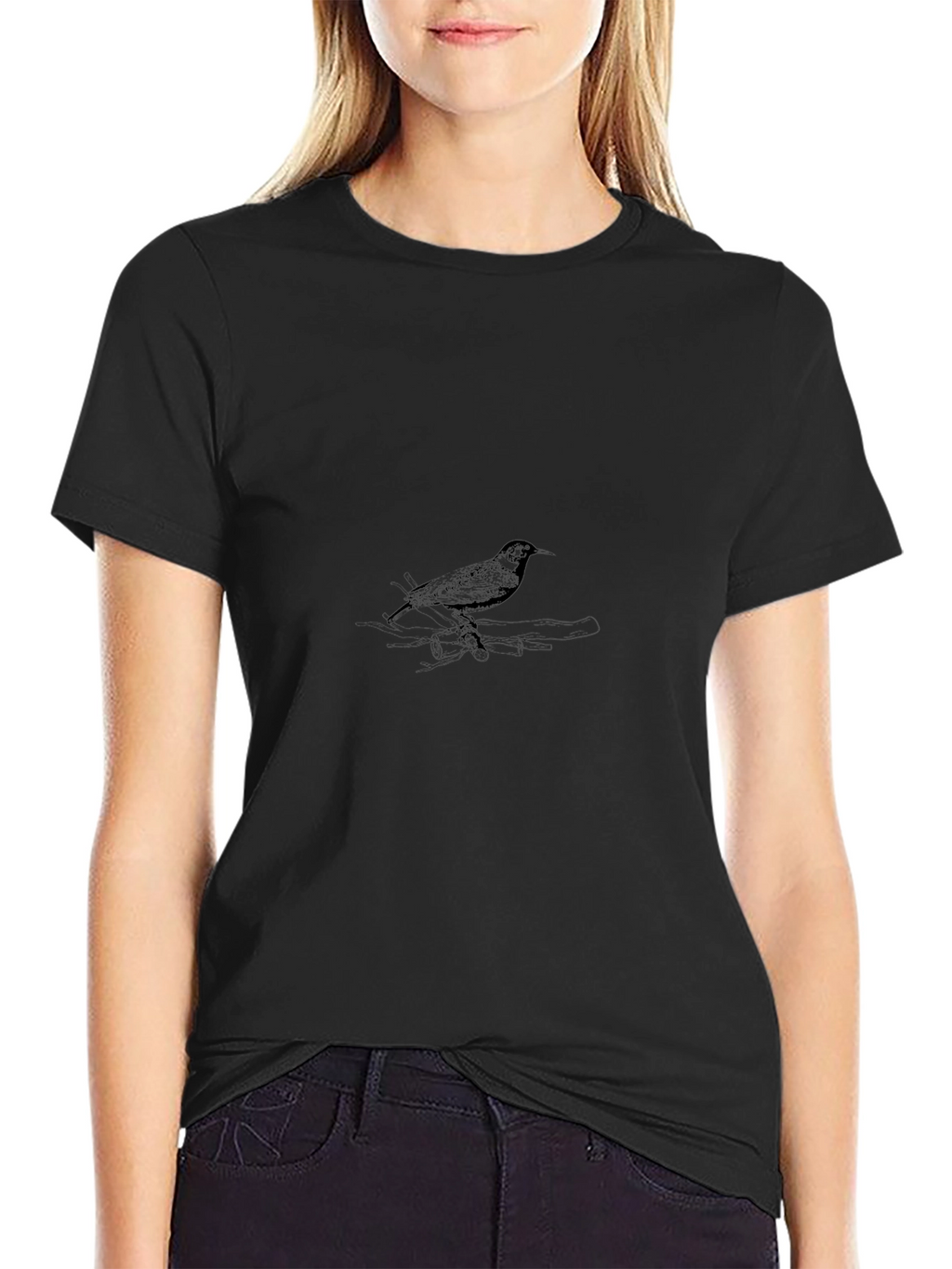 Mens Black T-Shirt with Bird Graphic