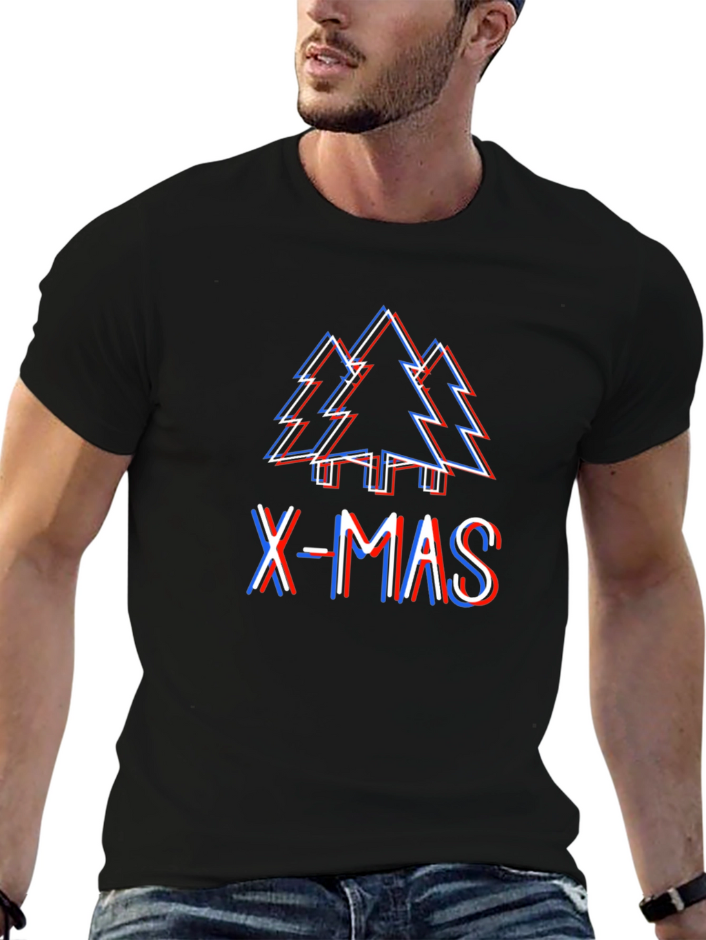 X-Mas Tree Glitch Black T-Shirt - Holiday Festive Wear