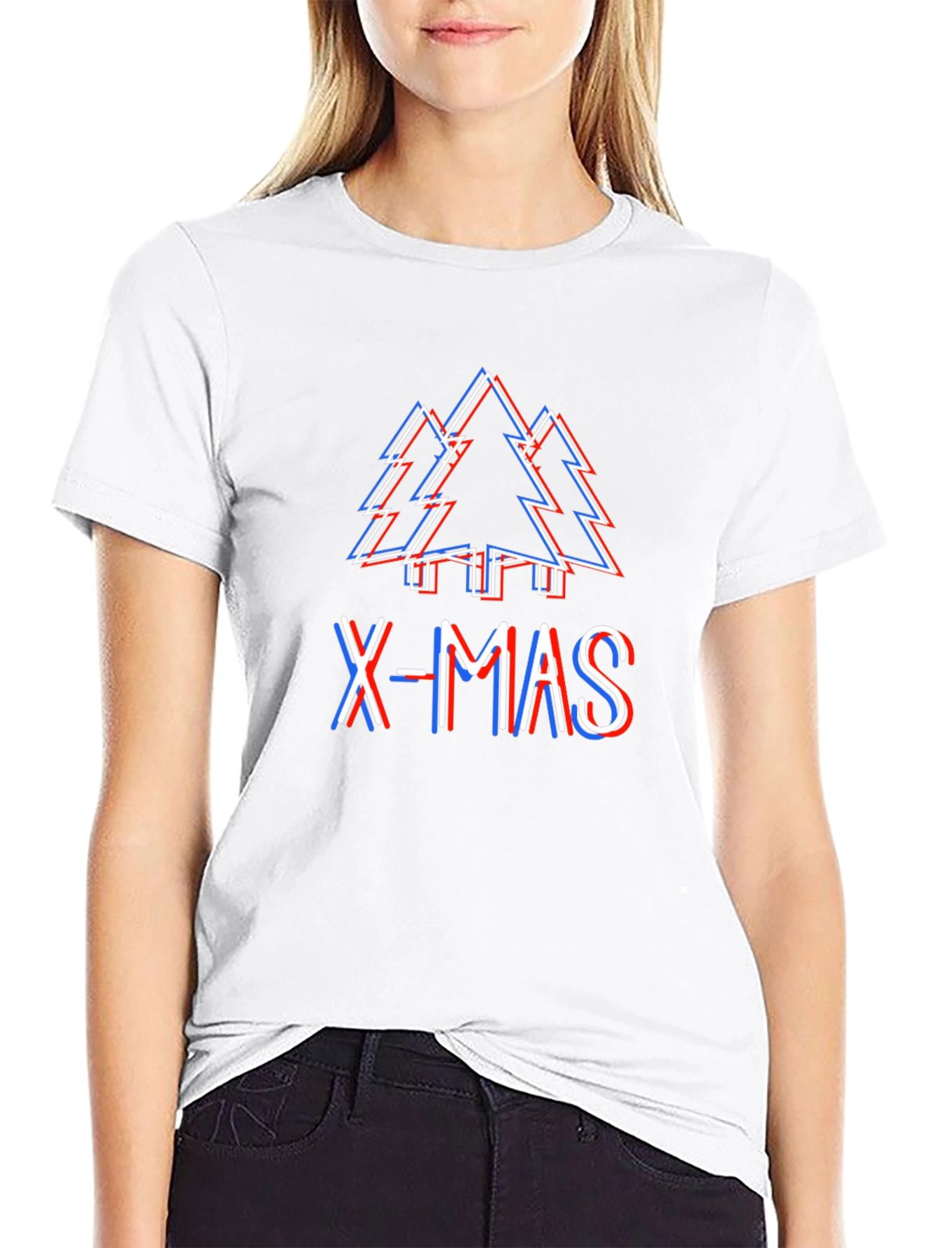 X-Mas Tree Glitch Black T-Shirt - Holiday Festive Wear