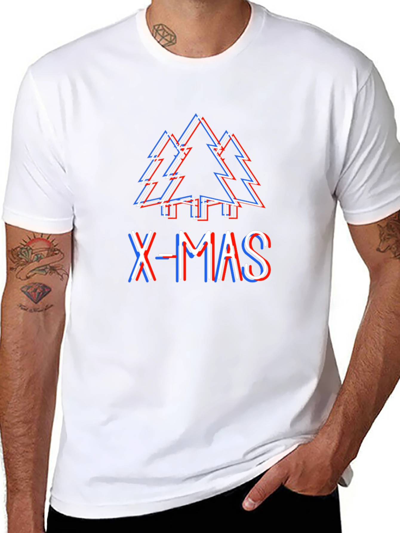 X-Mas Tree Glitch Black T-Shirt - Holiday Festive Wear