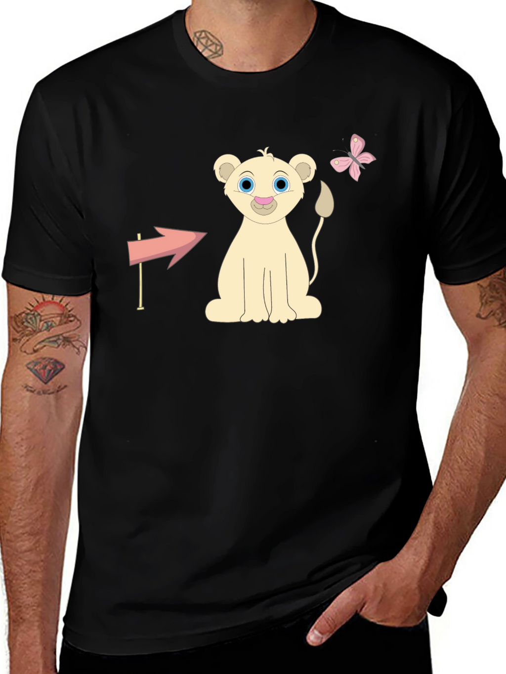 Cute Lion Cub Graphic Tee - Unisex Black T-Shirt