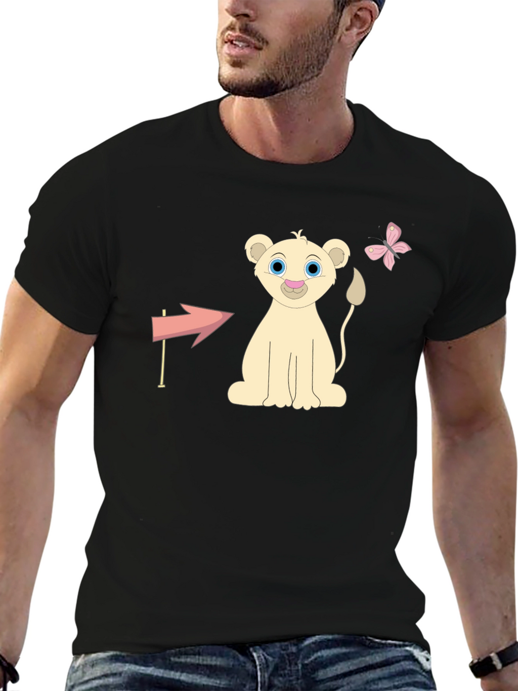 Cute Lion Cub Graphic Tee - Unisex Black T-Shirt