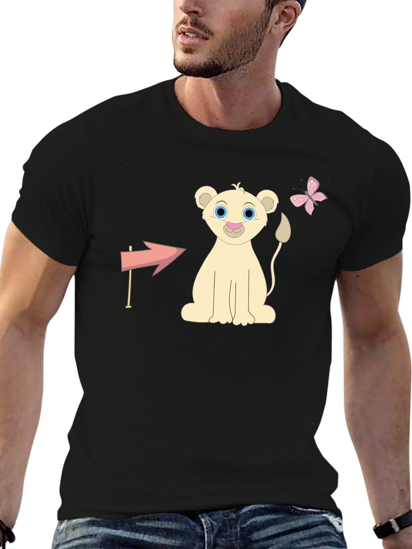 Cute Lion Cub Graphic Tee - Unisex Black T-Shirt