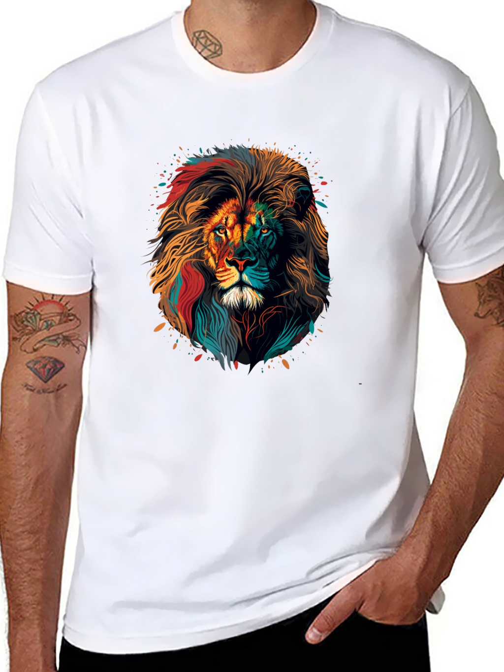 Vibrant Lion Graphic Print Black T-Shirt