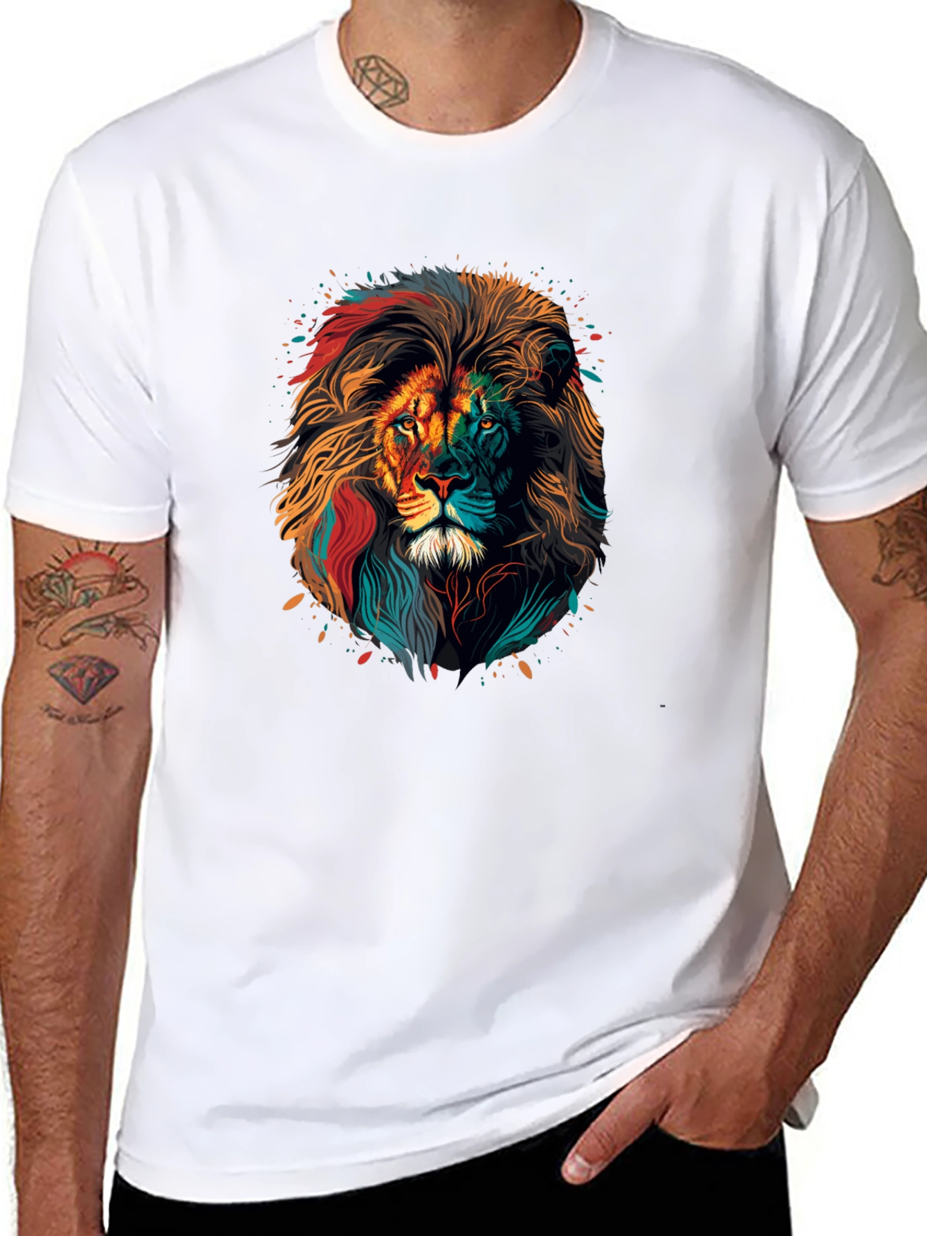 Vibrant Lion Graphic Print Black T-Shirt