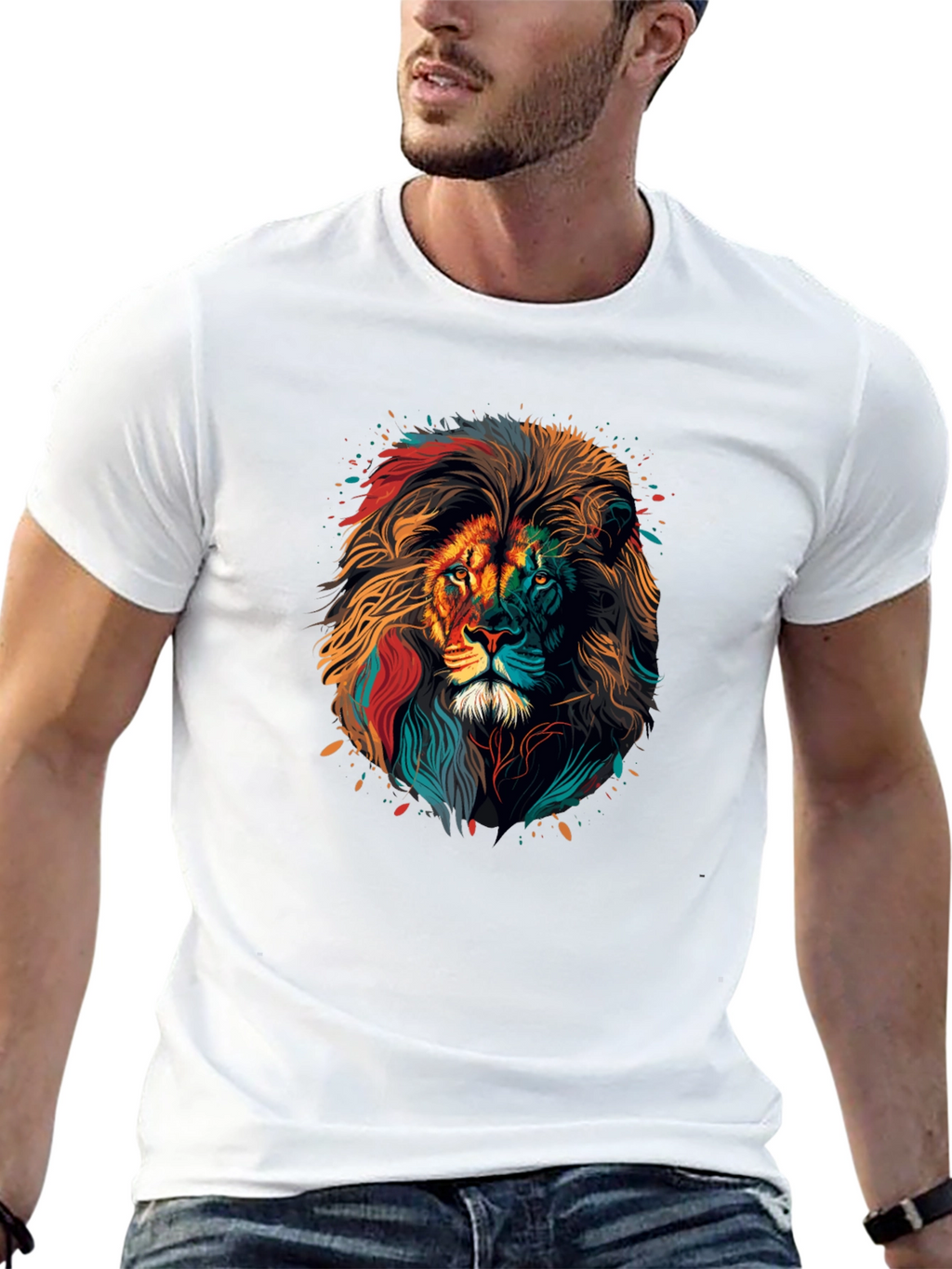 Vibrant Lion Graphic Print Black T-Shirt