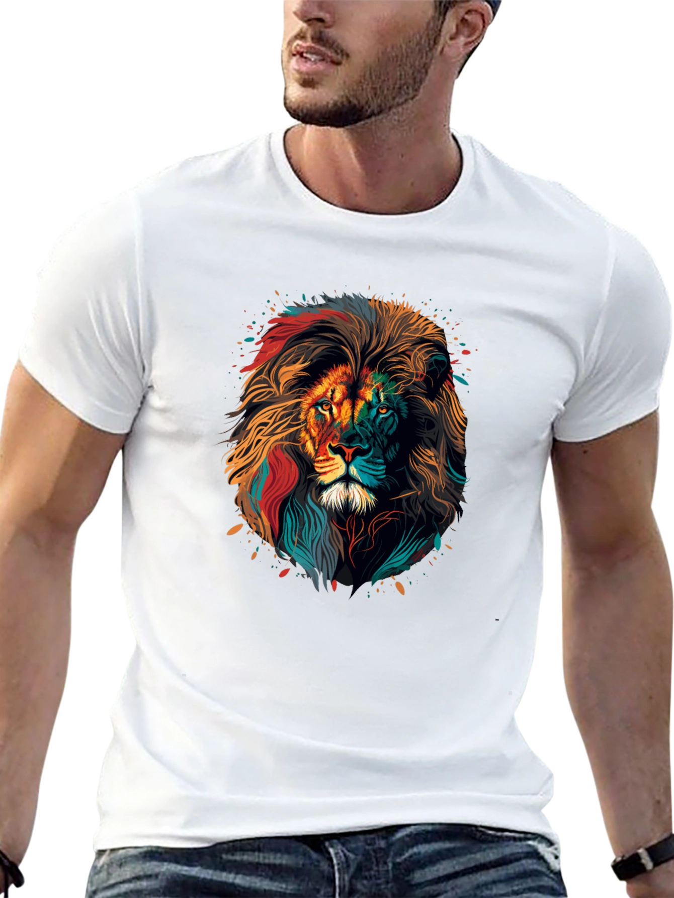 Vibrant Lion Graphic Print Black T-Shirt