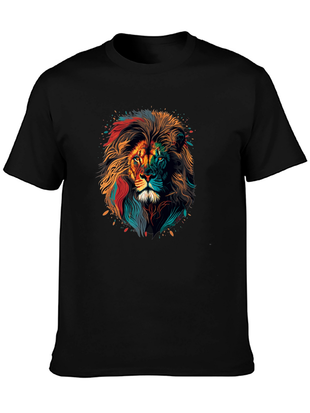 Vibrant Lion Graphic Print Black T-Shirt