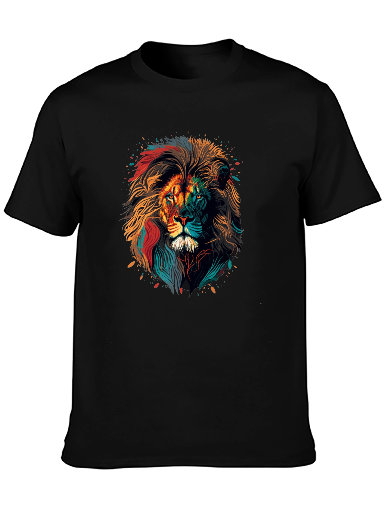Vibrant Lion Graphic Print Black T-Shirt