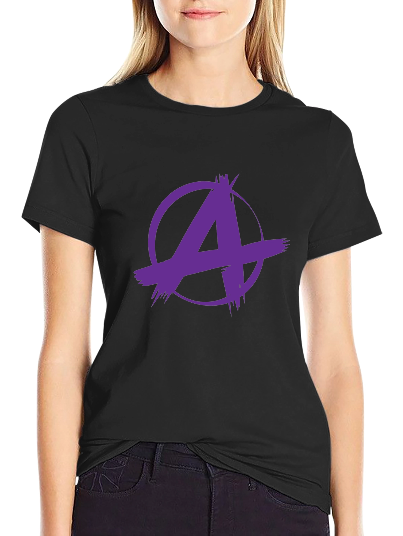 Edgy Purple A Graphic Black T-Shirt