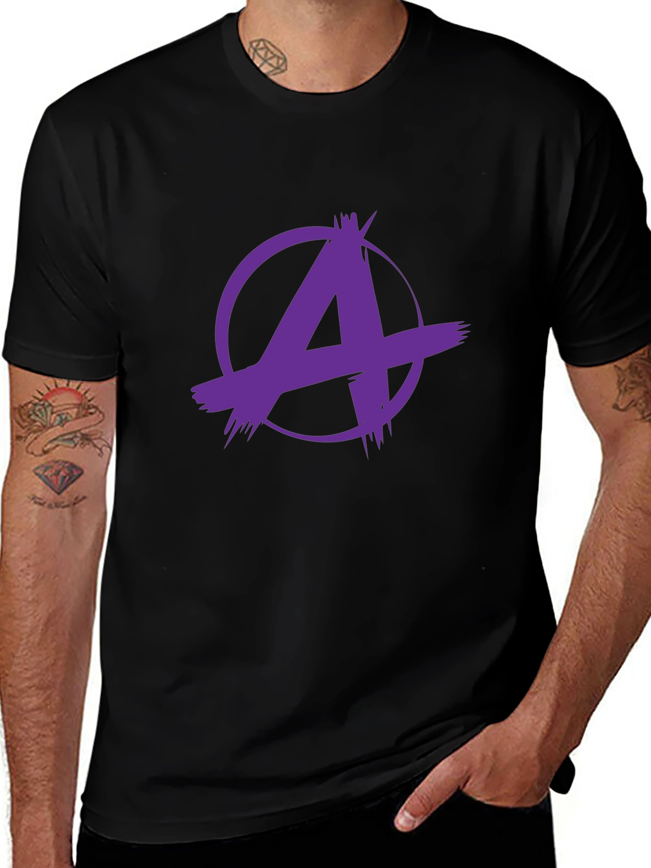Edgy Purple A Graphic Black T-Shirt