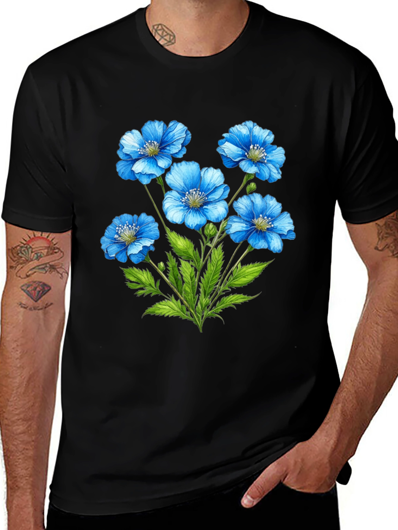 Floral Graphic T-Shirt - Blue Flower Design