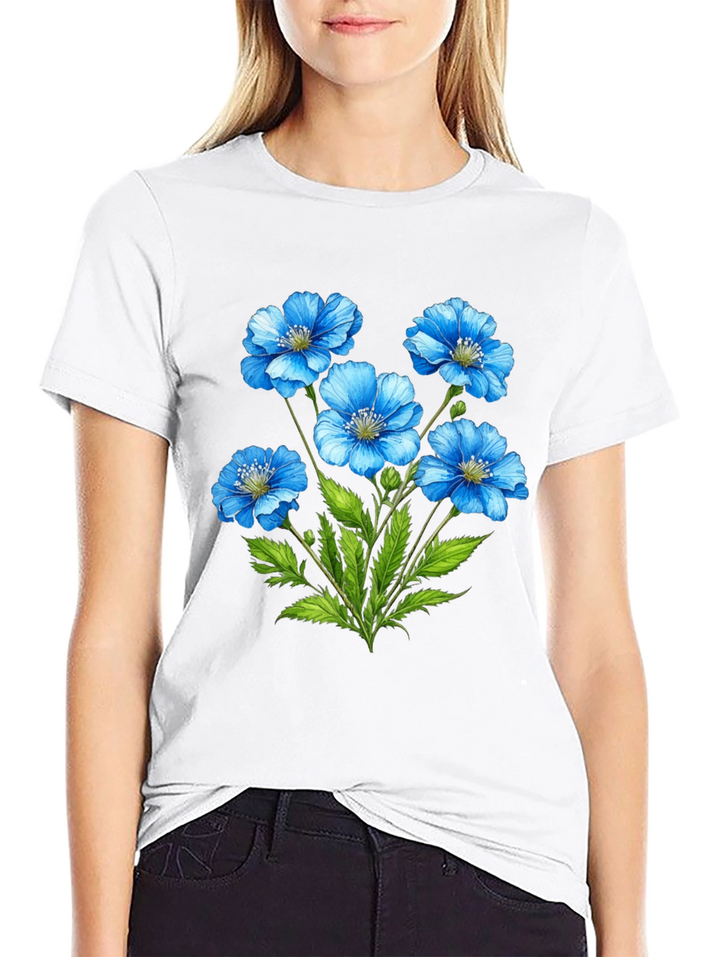 Floral Graphic T-Shirt - Blue Flower Design