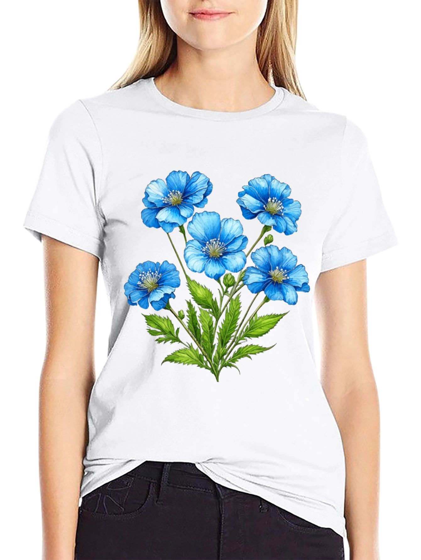 Floral Graphic T-Shirt - Blue Flower Design