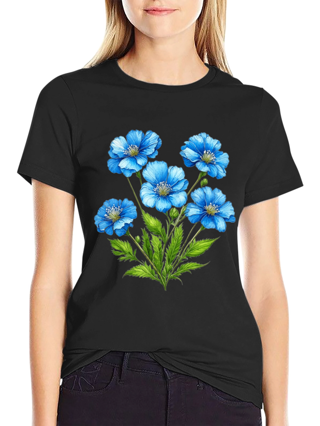 Floral Graphic T-Shirt - Blue Flower Design