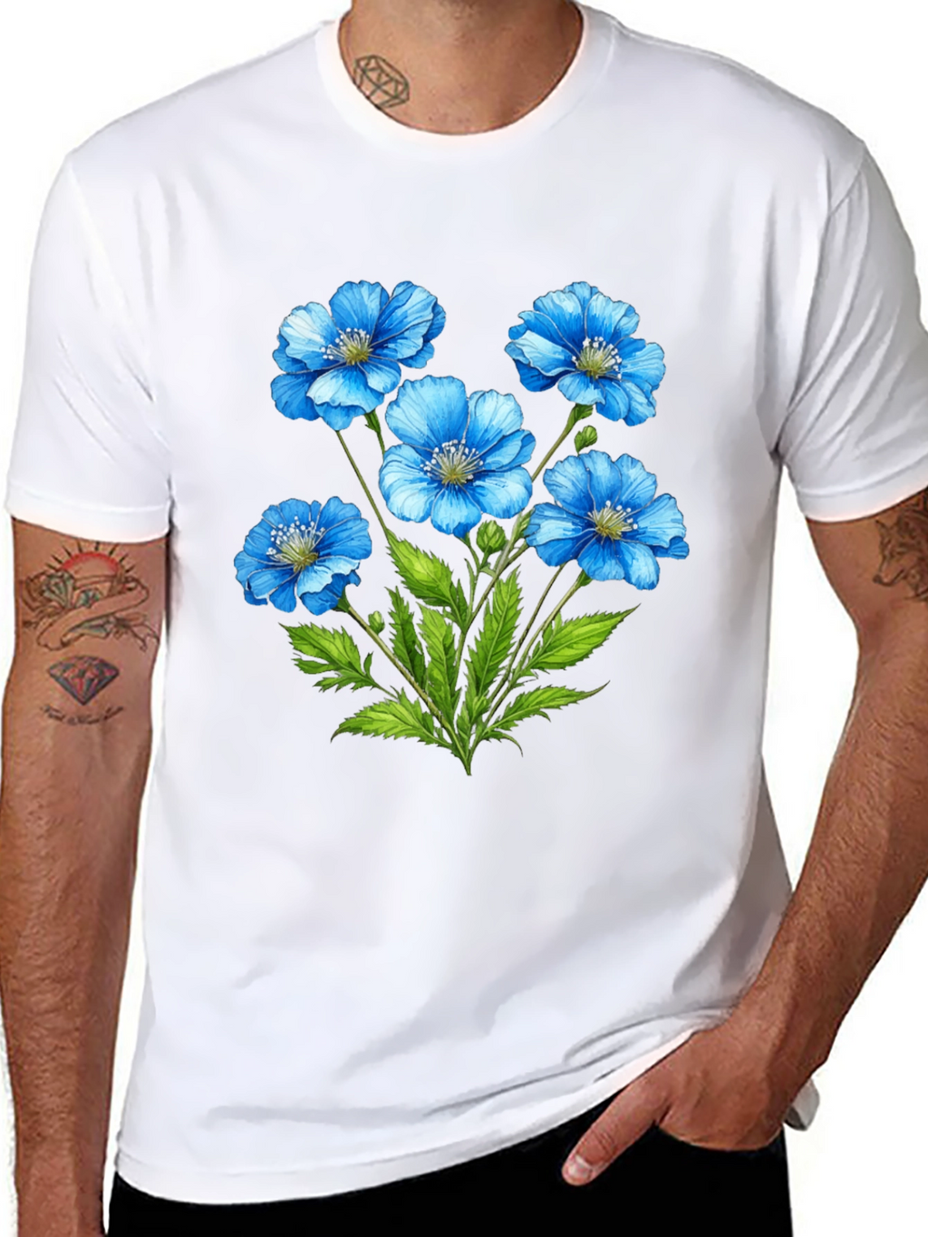 Floral Graphic T-Shirt - Blue Flower Design