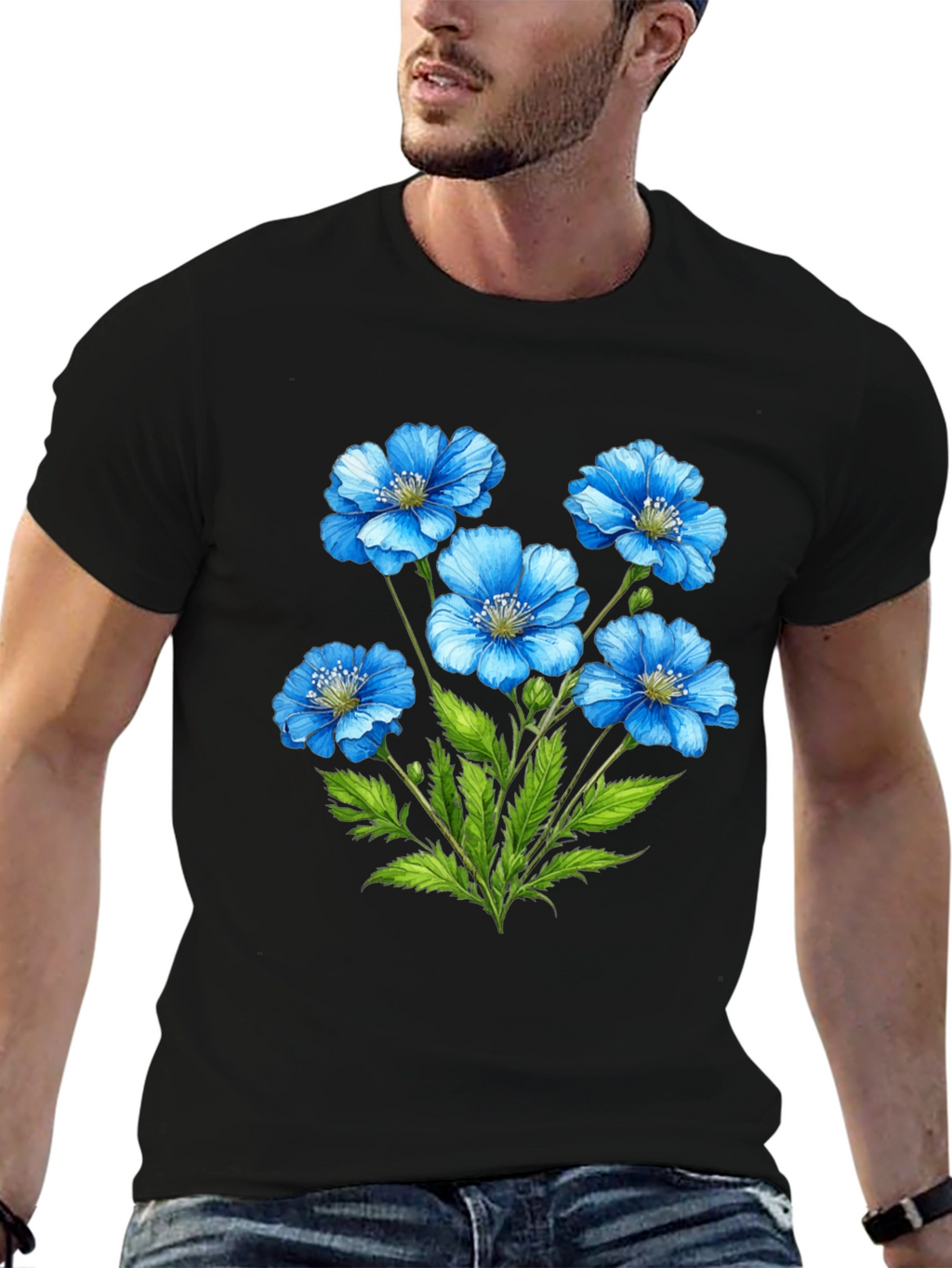 Floral Graphic T-Shirt - Blue Flower Design