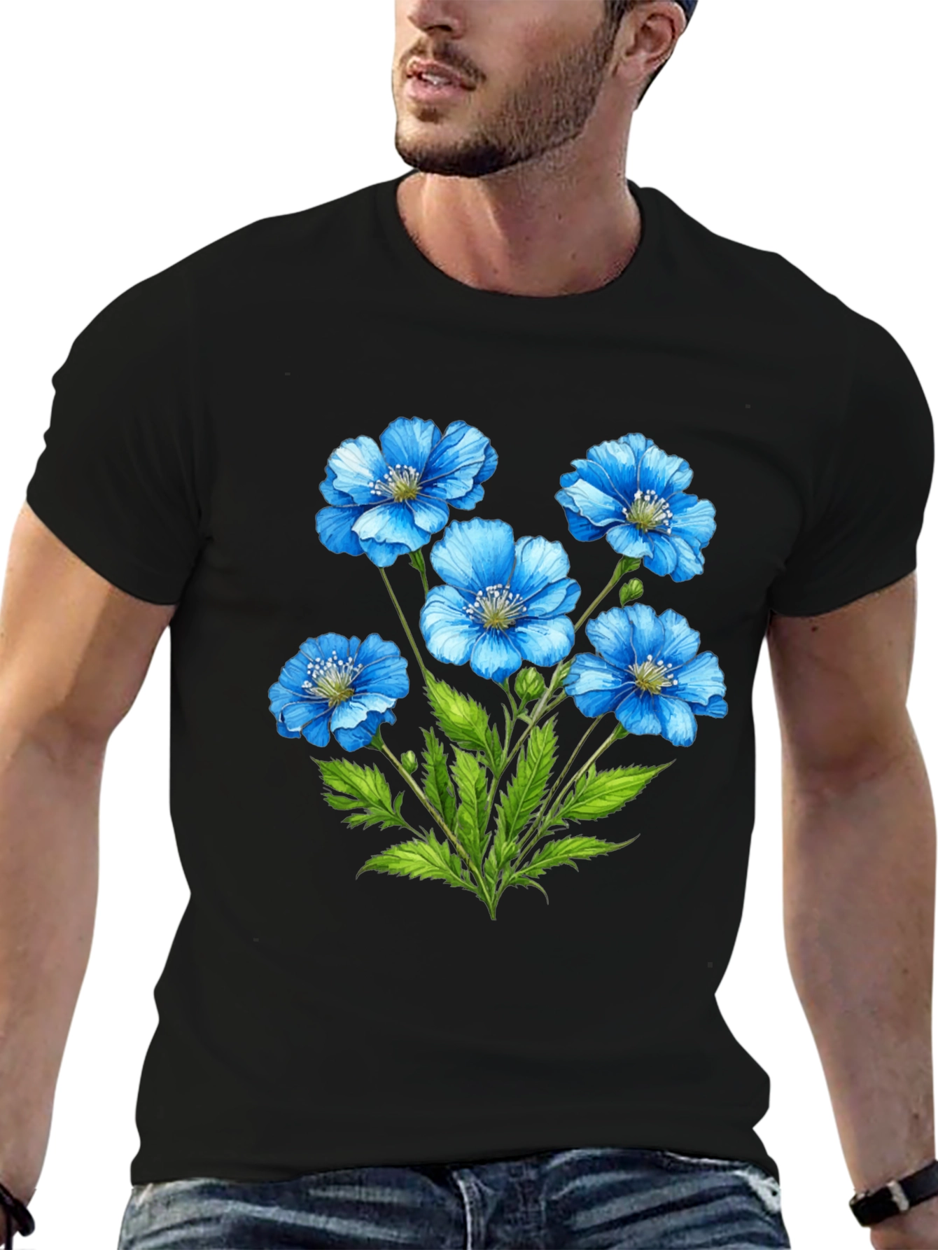 Floral Graphic T-Shirt - Blue Flower Design
