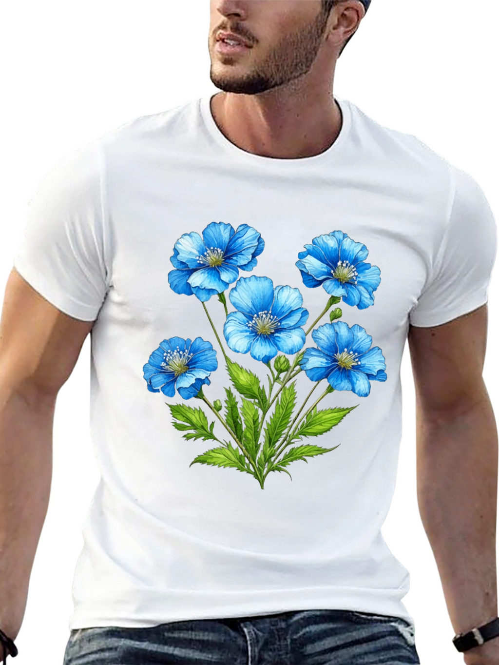 Floral Graphic T-Shirt - Blue Flower Design
