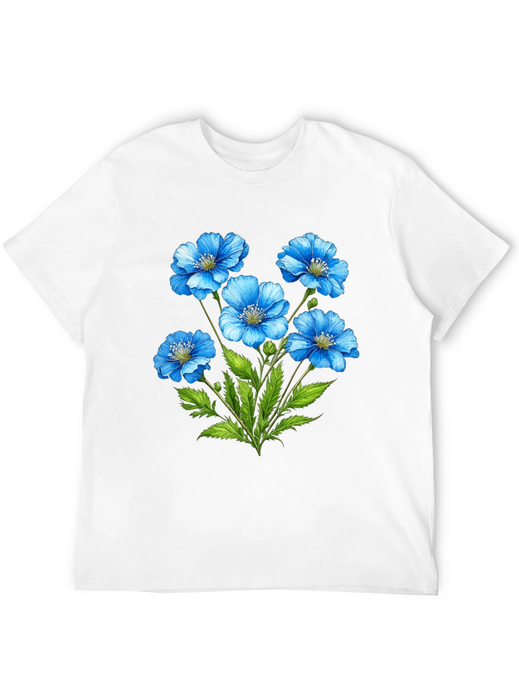 Floral Graphic T-Shirt - Blue Flower Design
