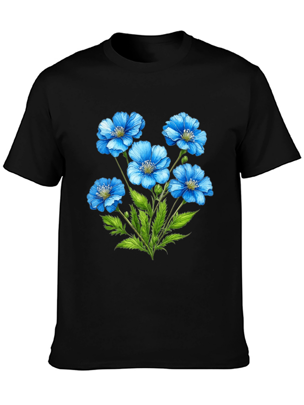 Floral Graphic T-Shirt - Blue Flower Design
