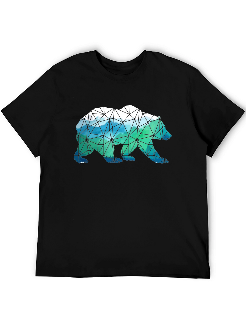 Geometric Bear Print Black T-Shirt