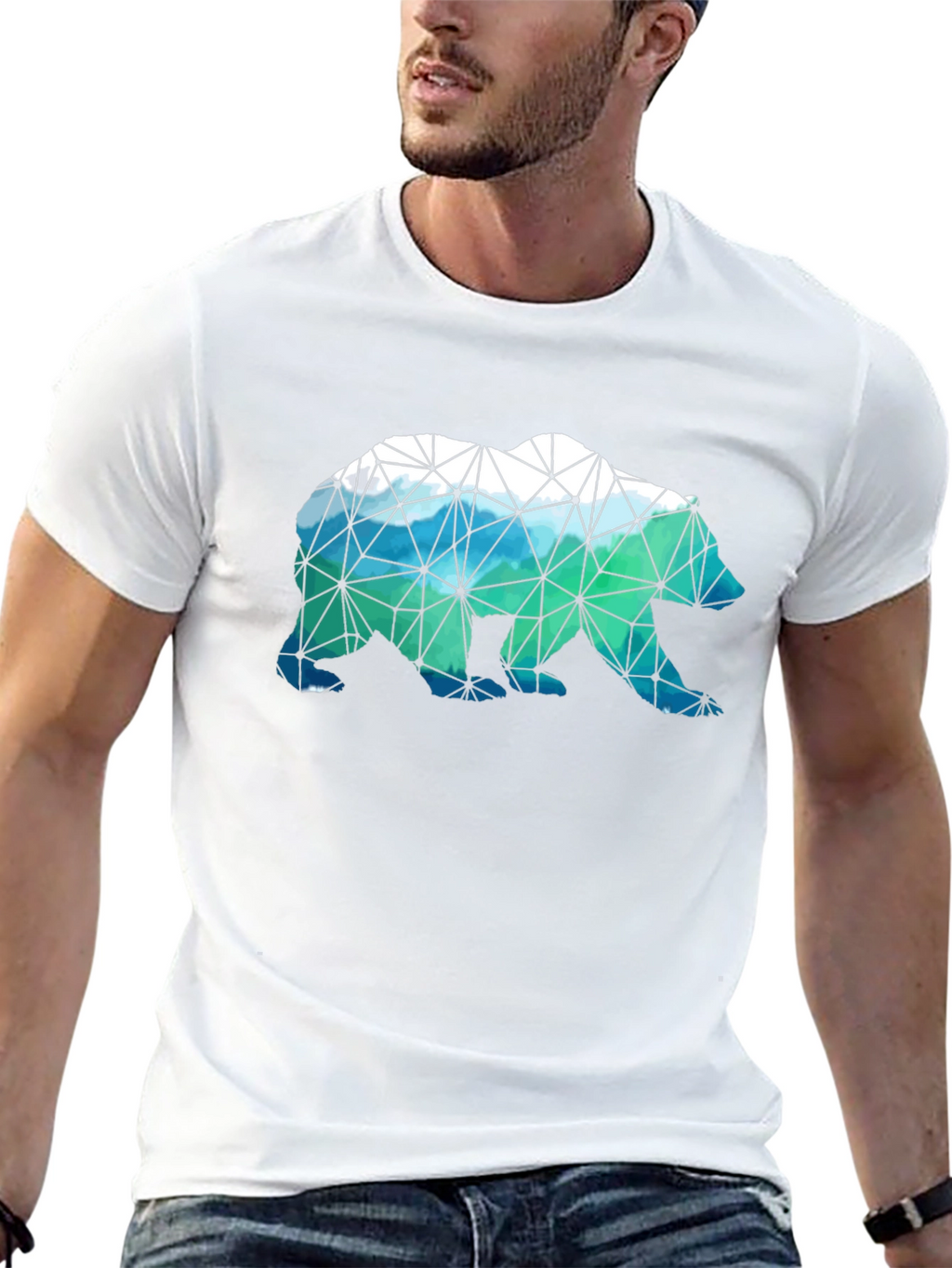 Geometric Bear Print Black T-Shirt