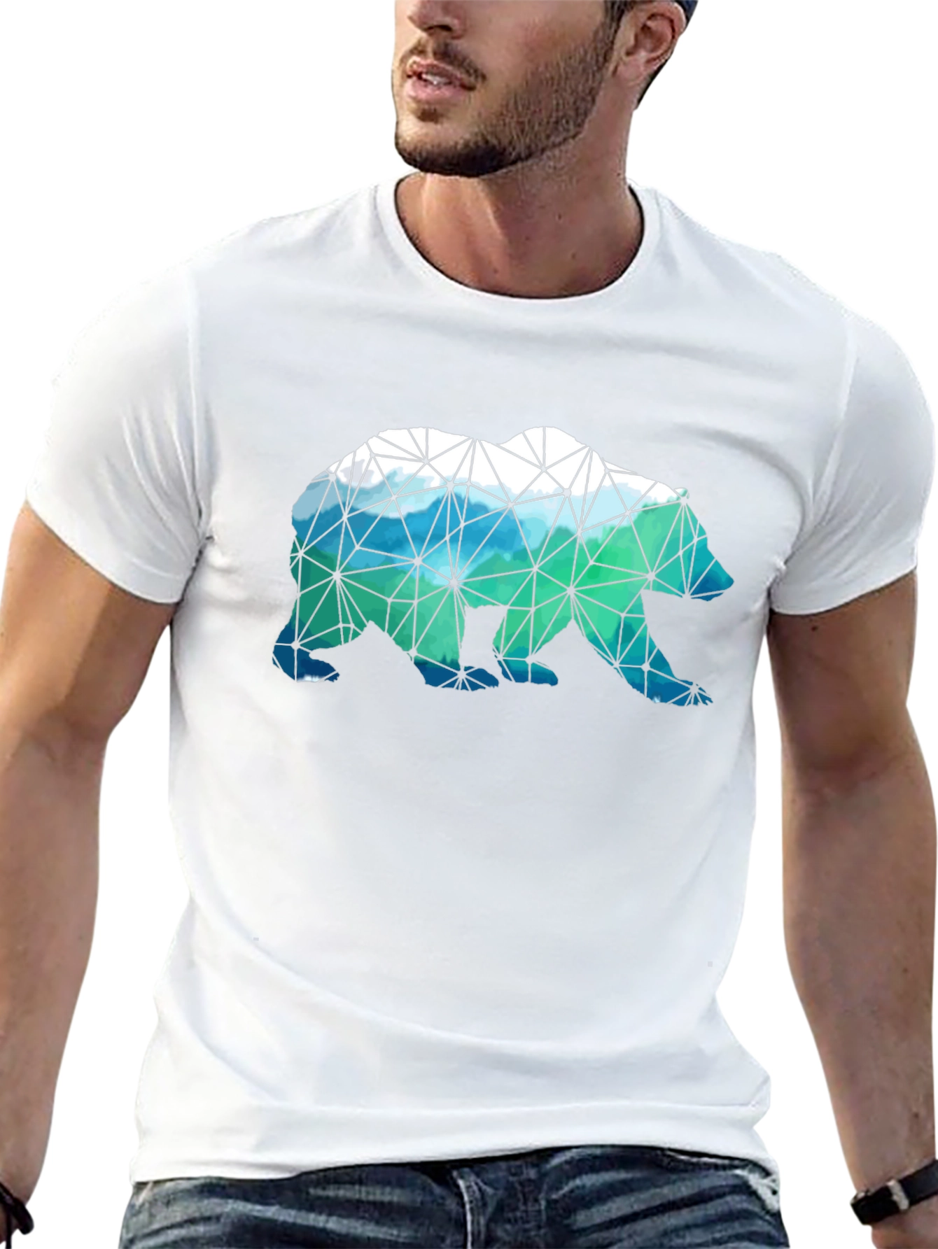 Geometric Bear Print Black T-Shirt