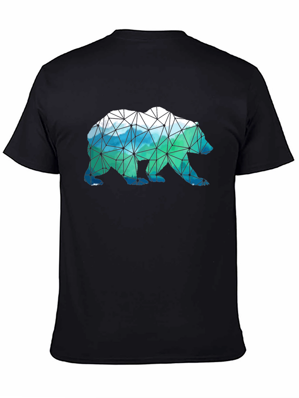 Geometric Bear Print Black T-Shirt