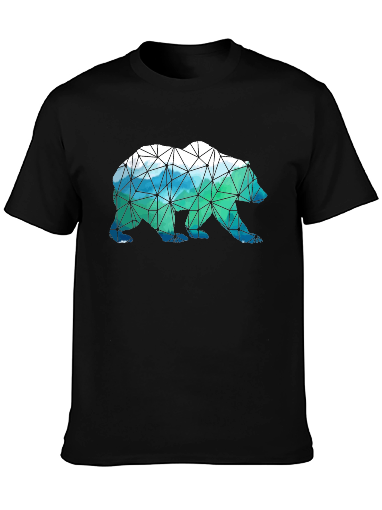 Geometric Bear Print Black T-Shirt
