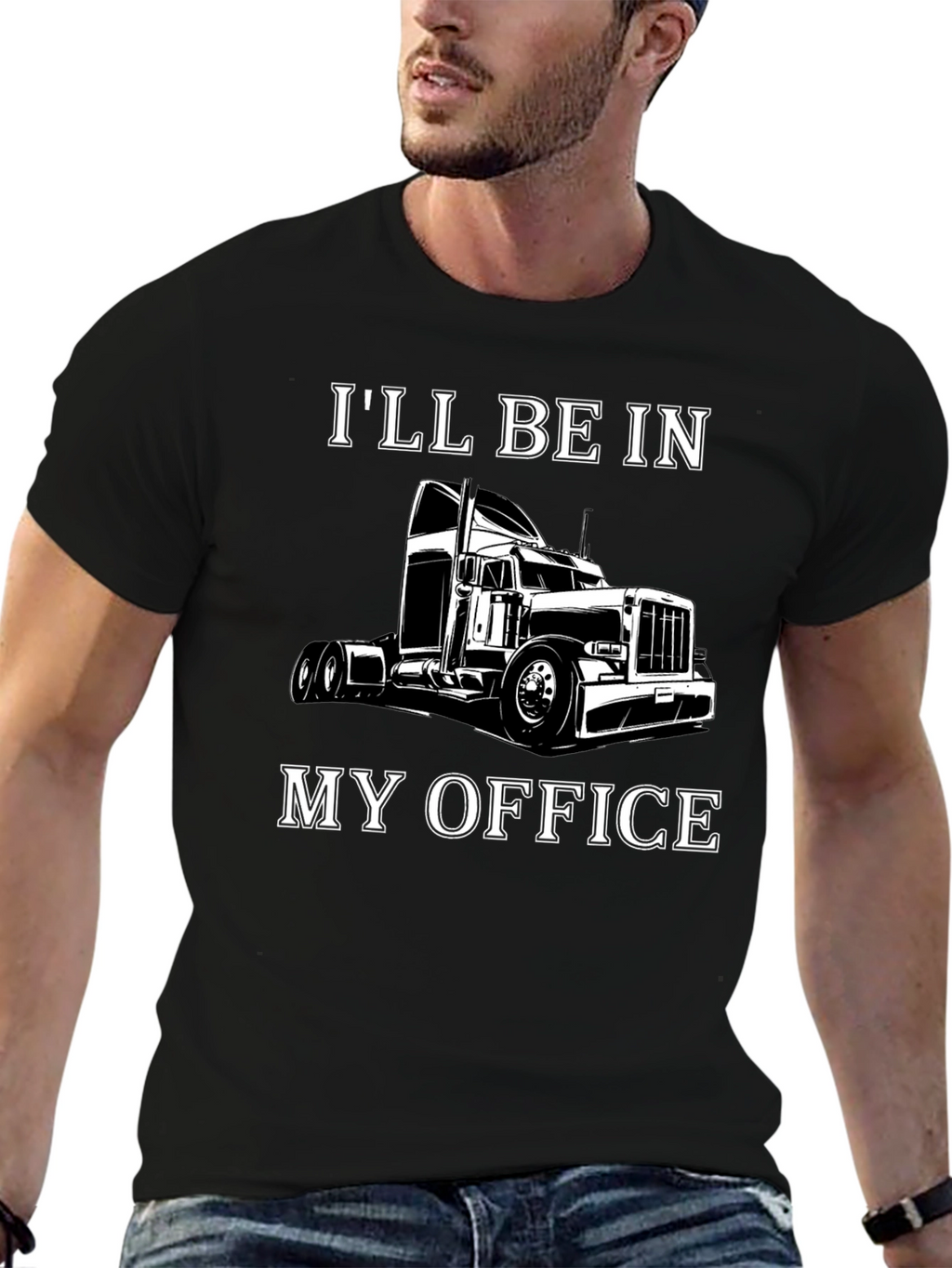 Trucker T-Shirt: Ill Be In My Office - Black