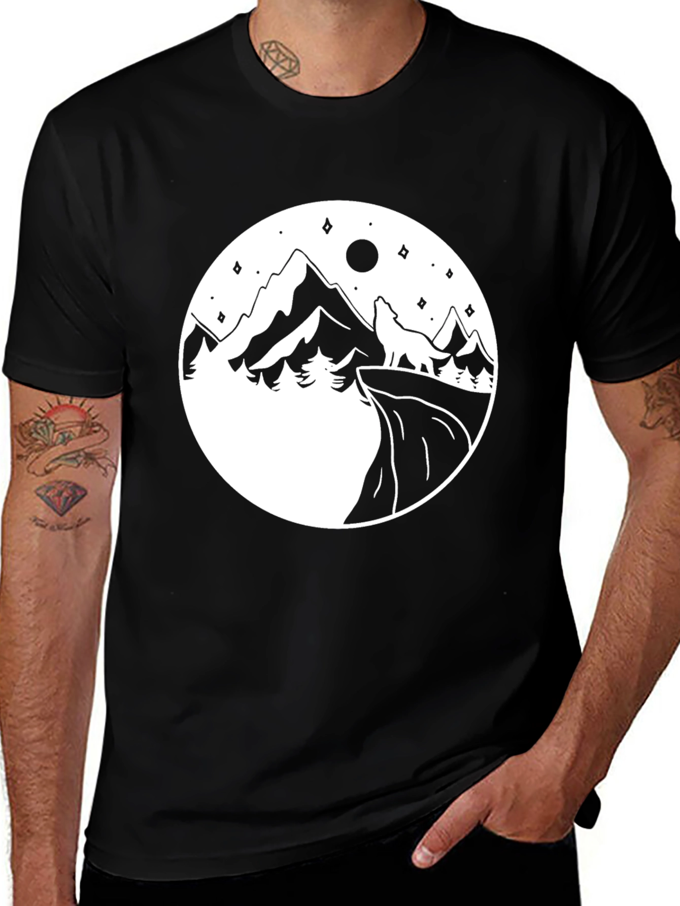 Mountain Wolf Graphic Tee - Black