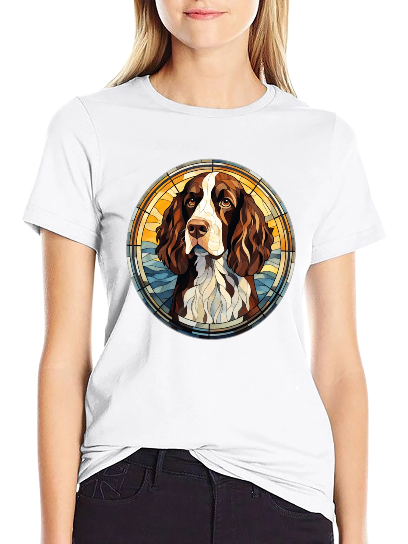 Dog Breed Art T-Shirt - Springer Spaniel Stained Glass