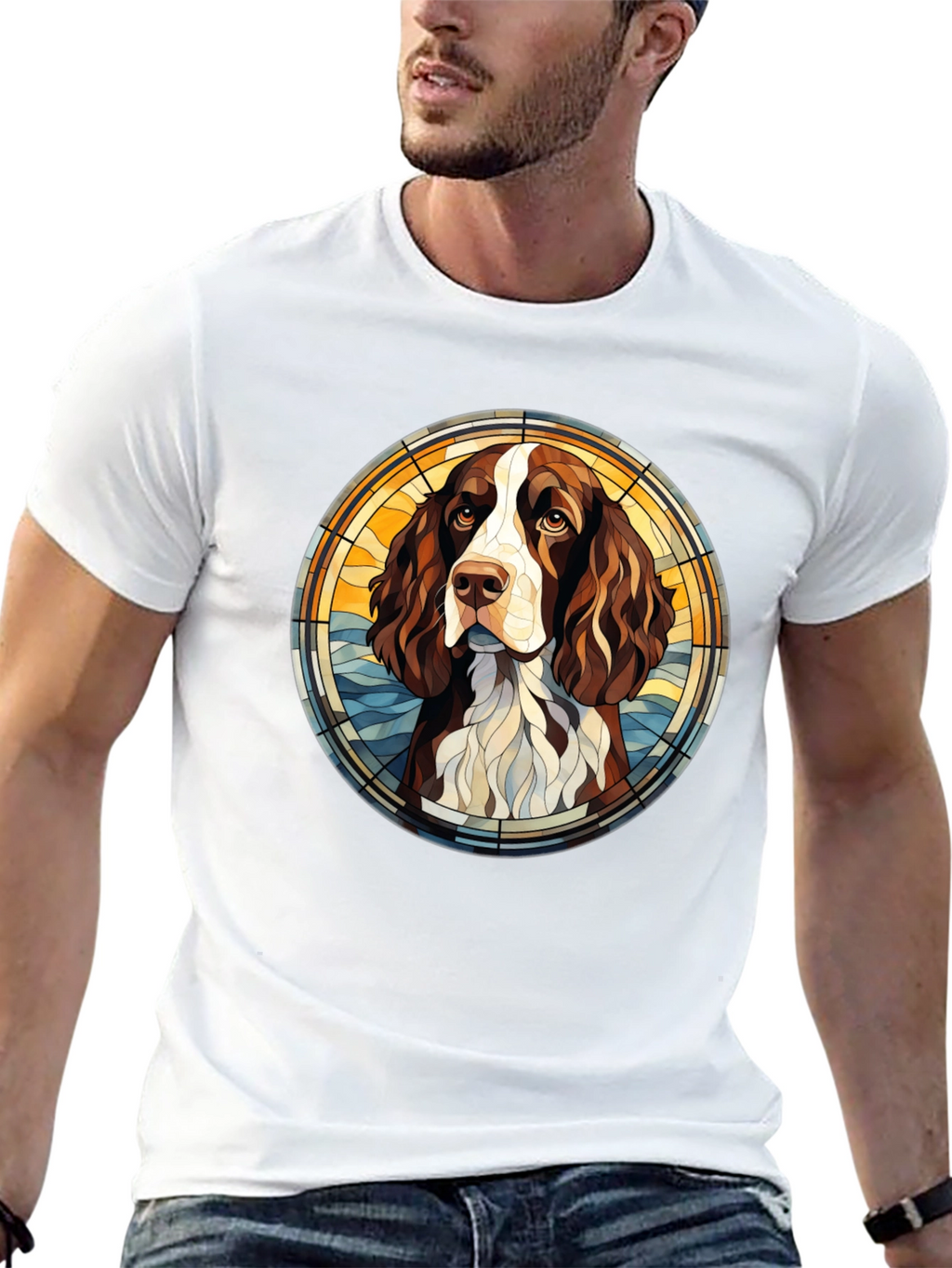 Dog Breed Art T-Shirt - Springer Spaniel Stained Glass