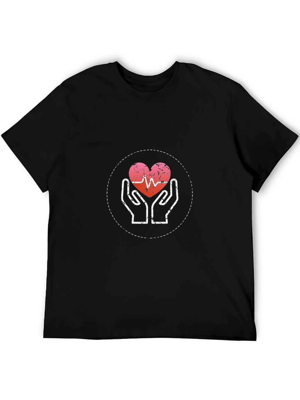 Heartbeat Hands Graphic Tee - Black Cotton Casual