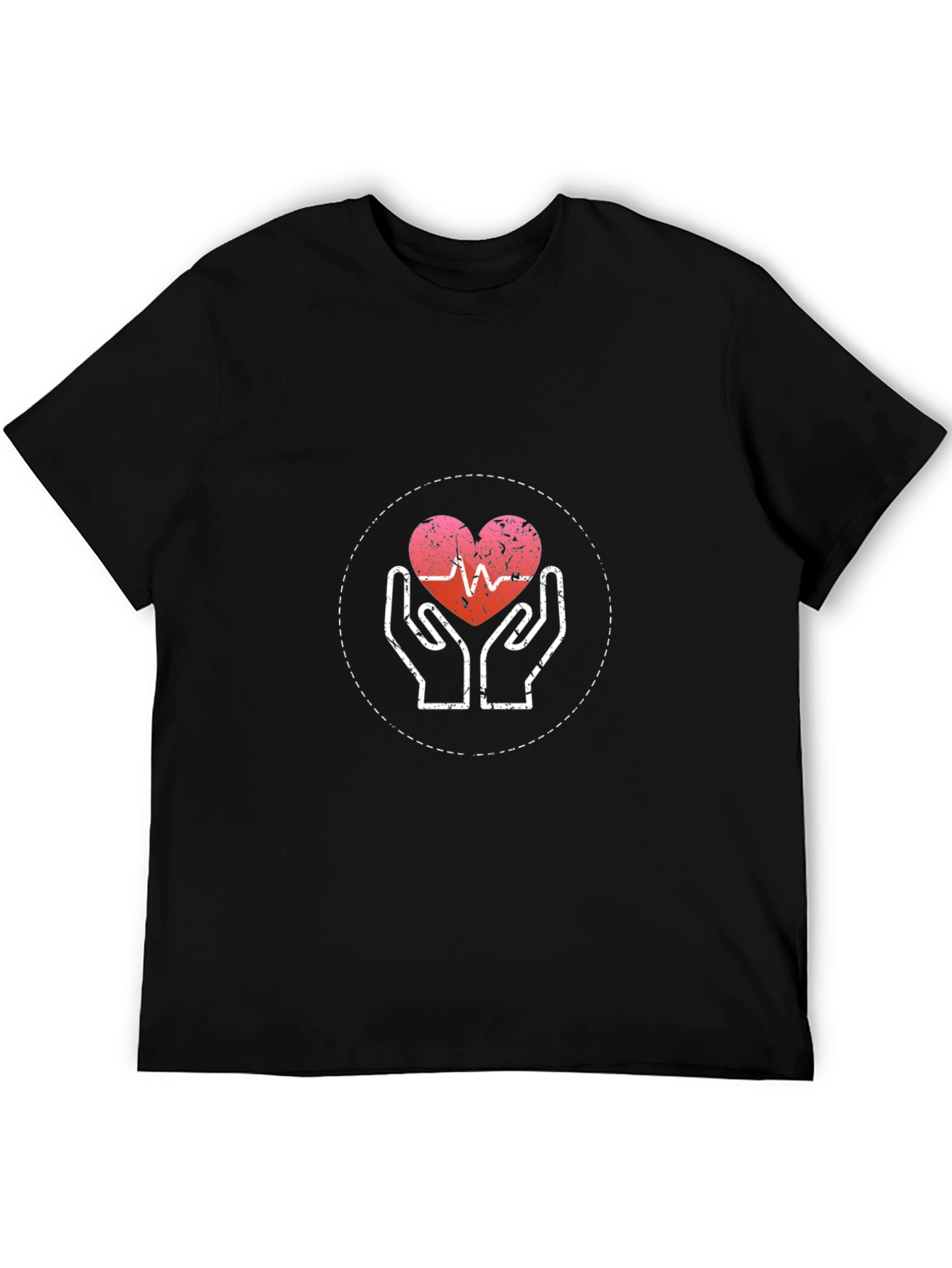 Heartbeat Hands Graphic Tee - Black Cotton Casual