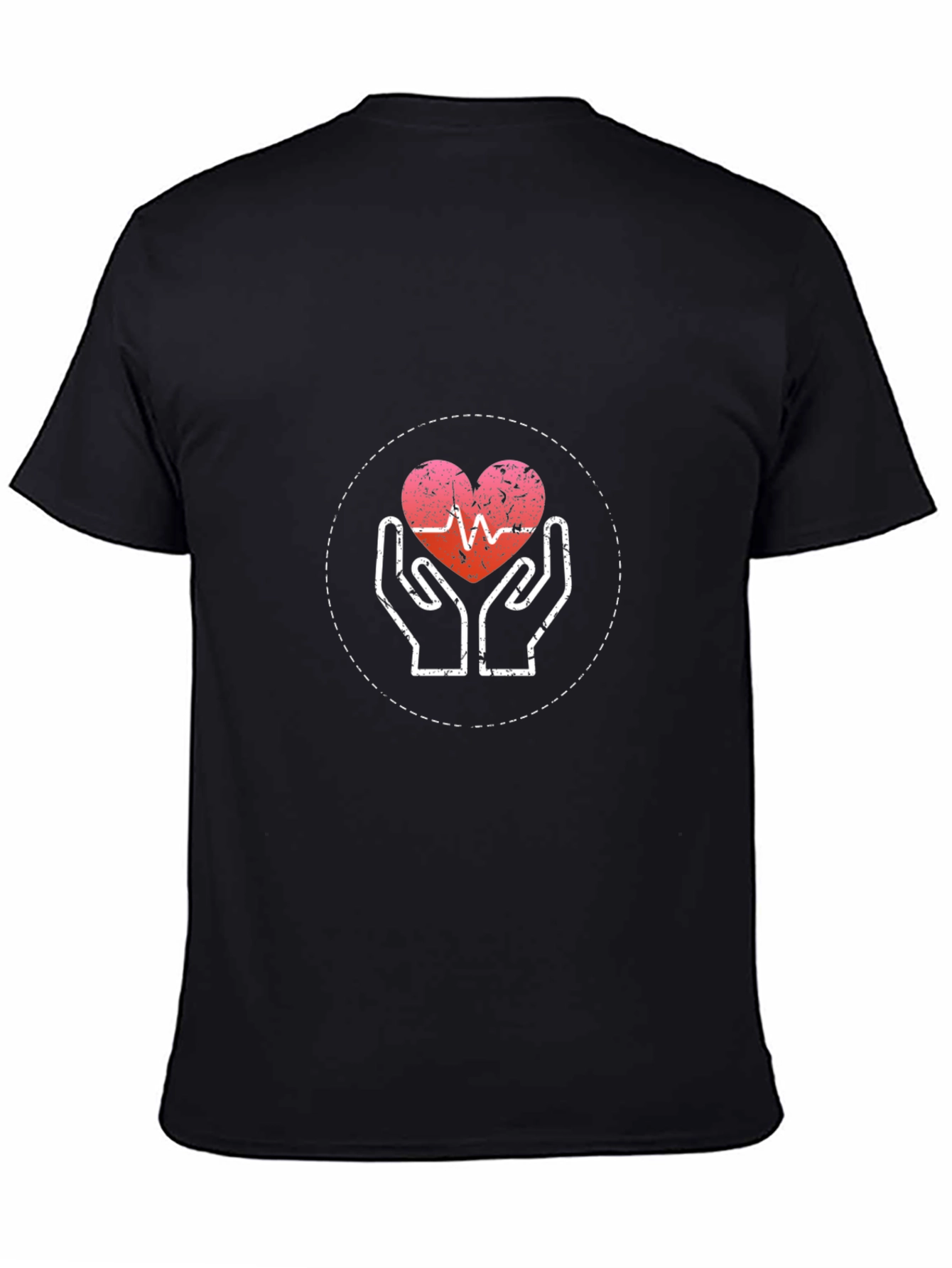 Heartbeat Hands Graphic Tee - Black Cotton Casual