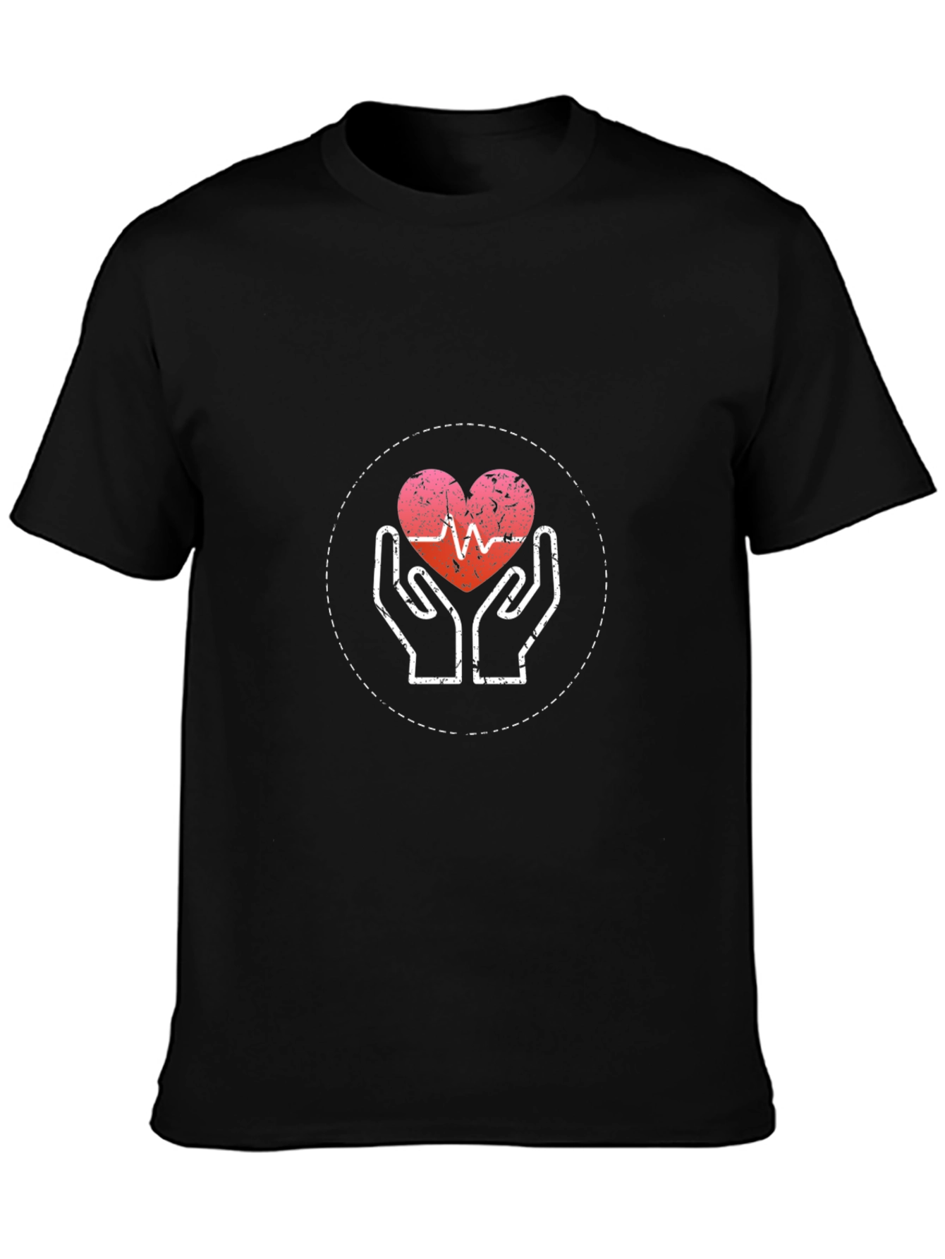 Heartbeat Hands Graphic Tee - Black Cotton Casual