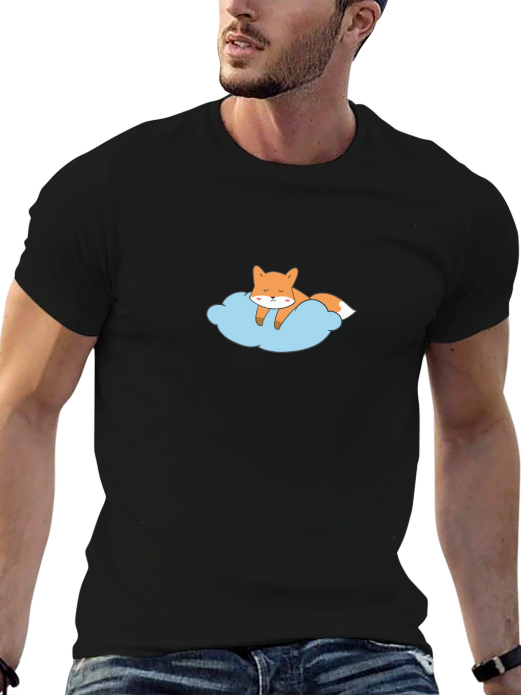 Dreamy Fox Graphic Tee - Black Cotton T-Shirt
