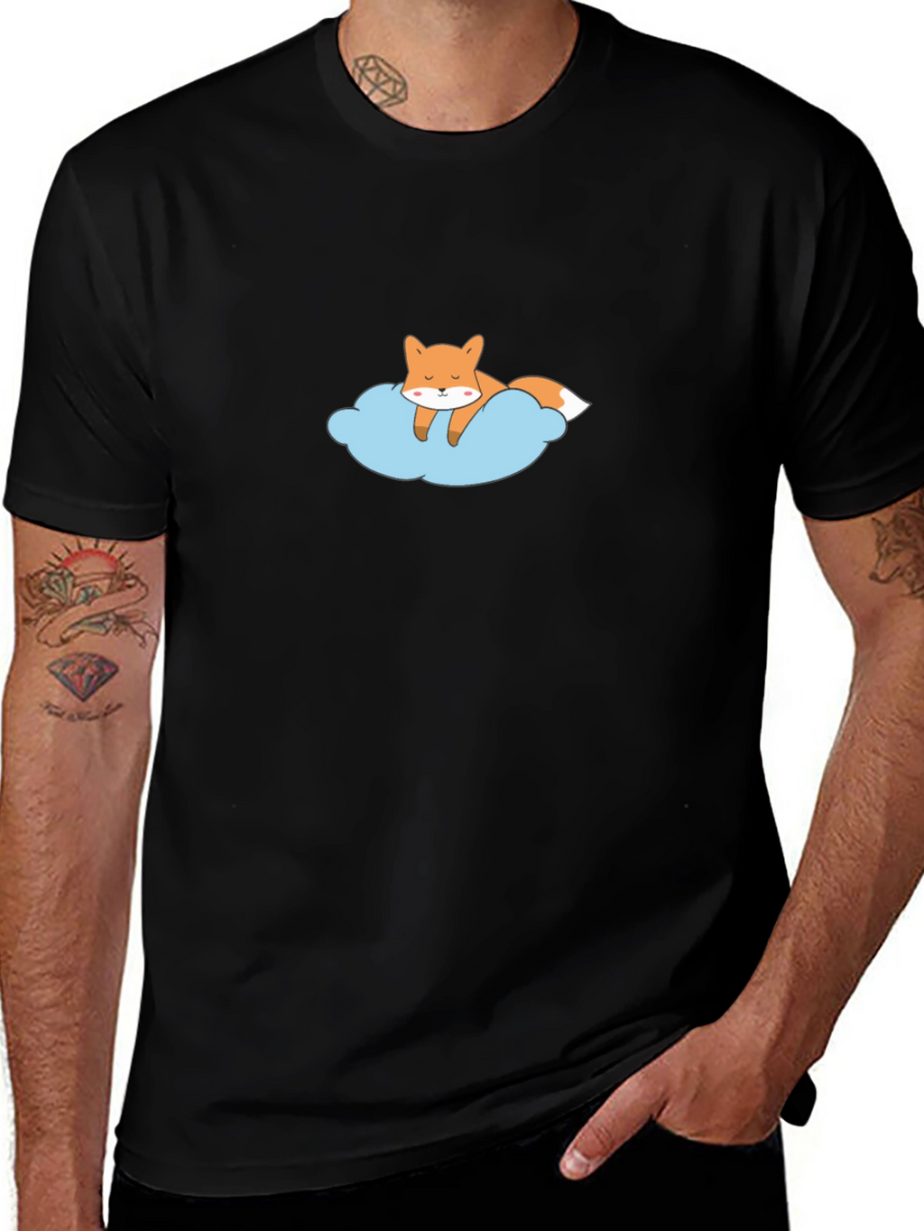 Dreamy Fox Graphic Tee - Black Cotton T-Shirt
