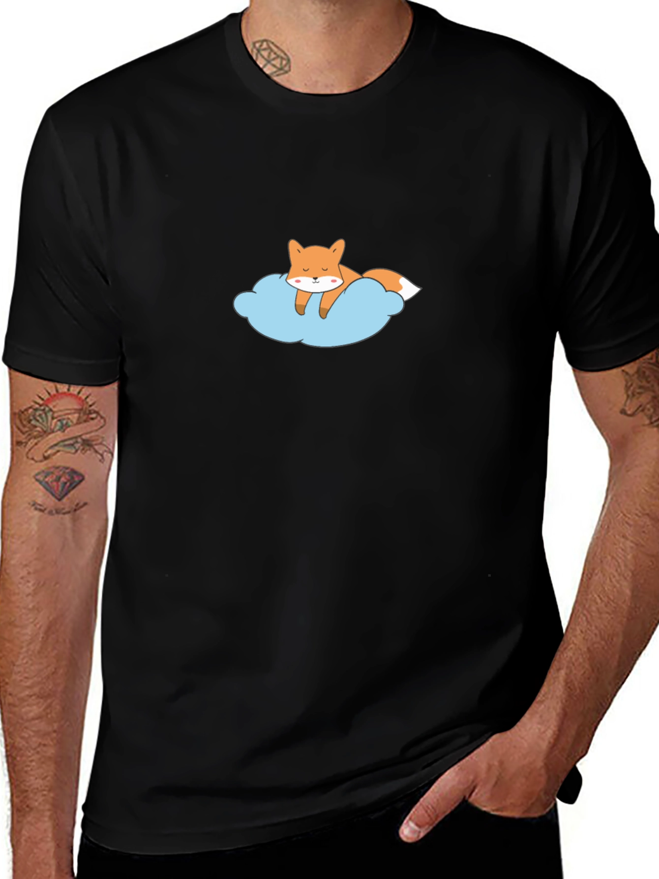 Dreamy Fox Graphic Tee - Black Cotton T-Shirt