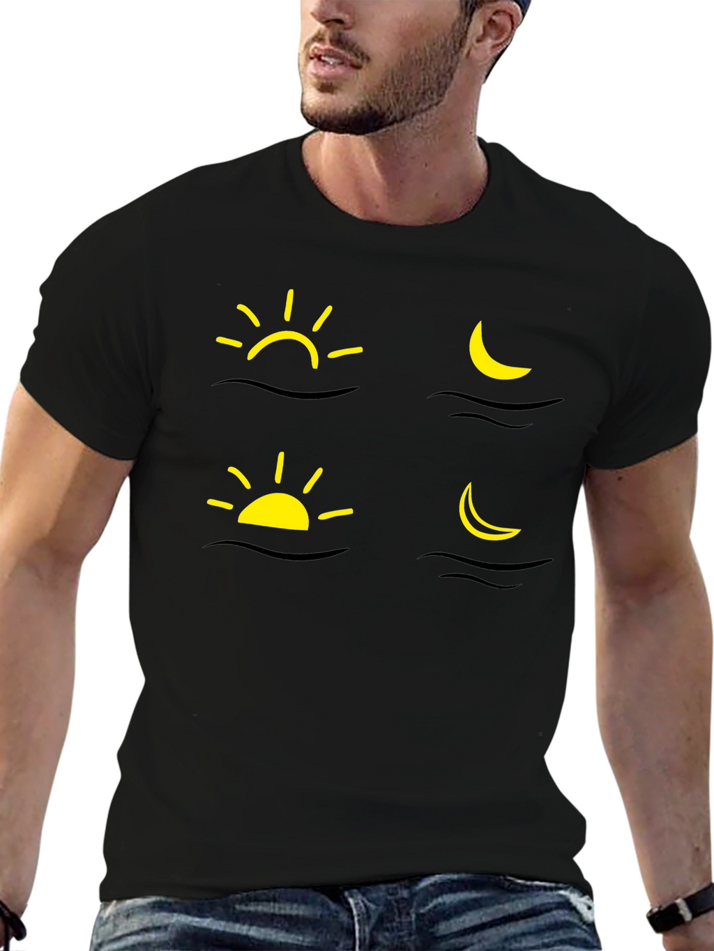 Sun and Moon Graphic Tee - Black