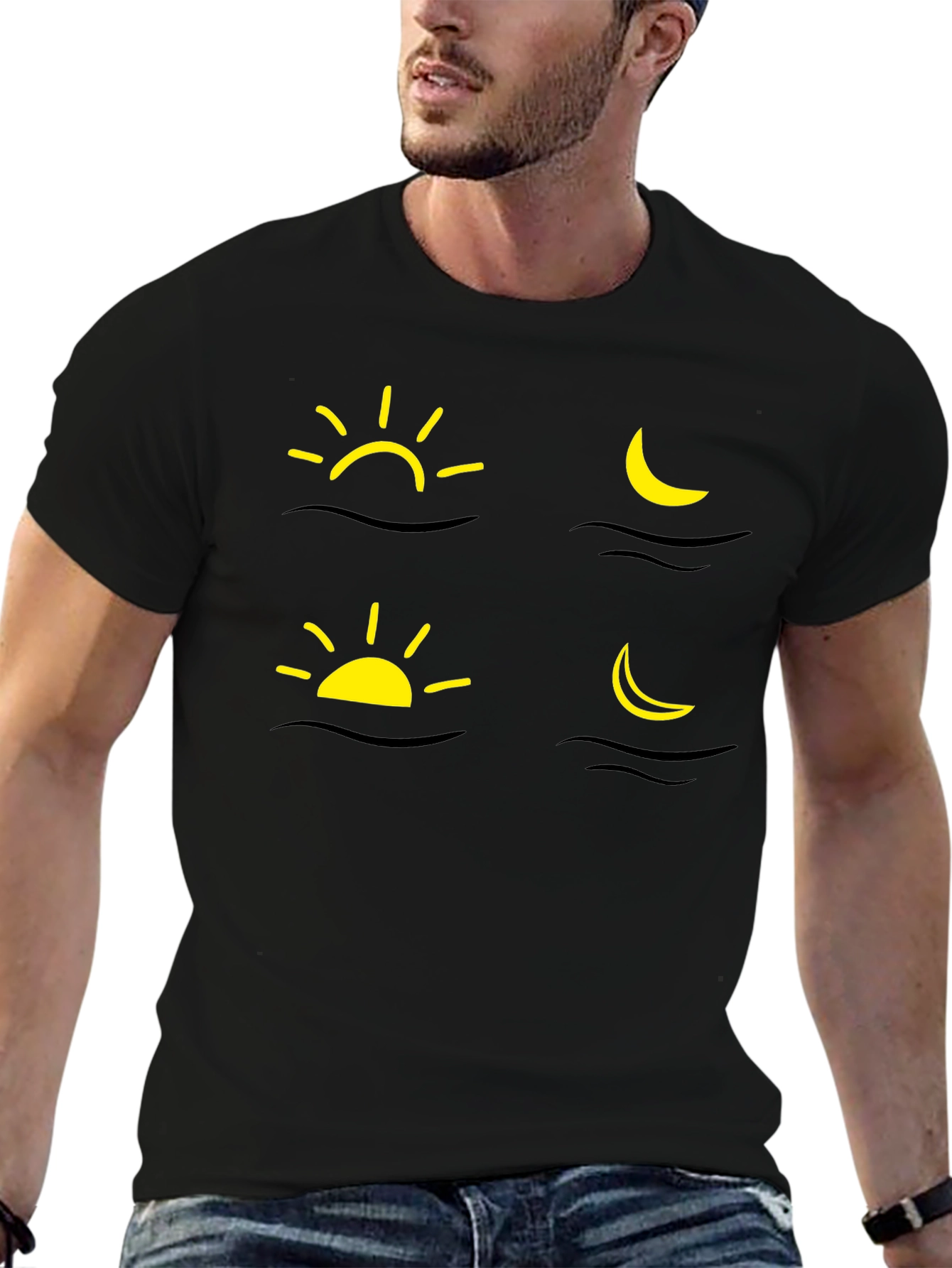 Sun and Moon Graphic Tee - Black
